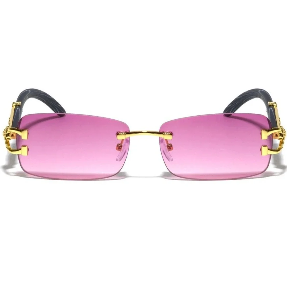 Men Sunglasses Hip Hop Shades Metal Gold Aviator Rapper Square Purple Lentes New